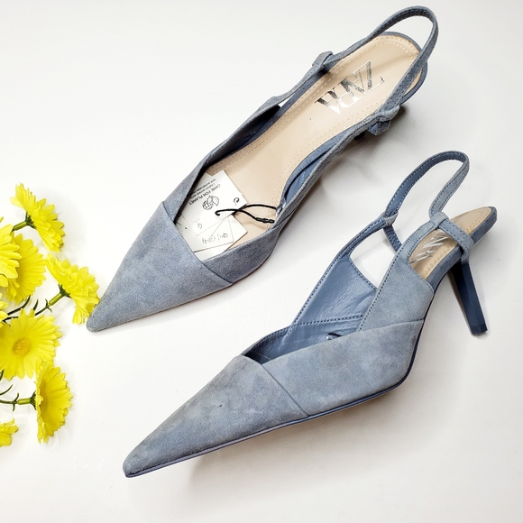 Zara | Shoes | Nwt Zara Blue Suede Slingback Heels | Poshmark